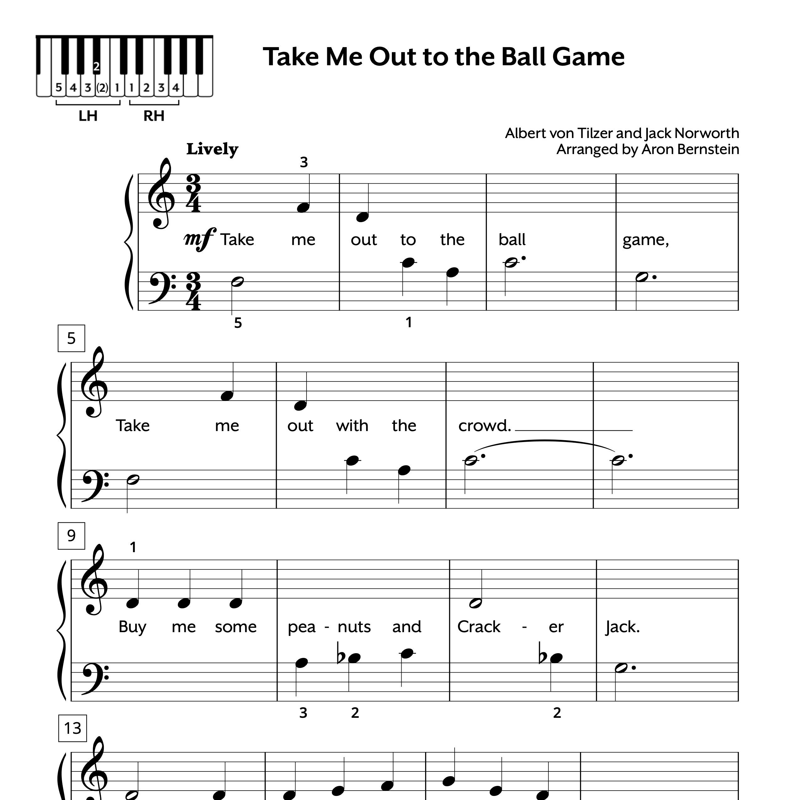 Take Me Out To The Ball Game Easy Piano Sheet Music