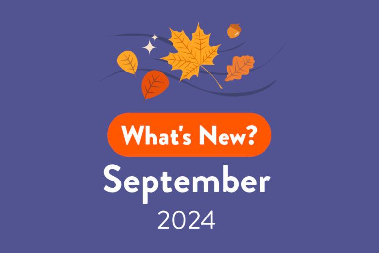 Purple Banner that says "What's New?" September 2024, with autumn leaves decorating the top