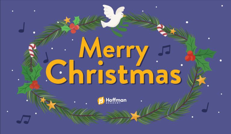 Merry Christmas - wreath & Hoffman Academy logo