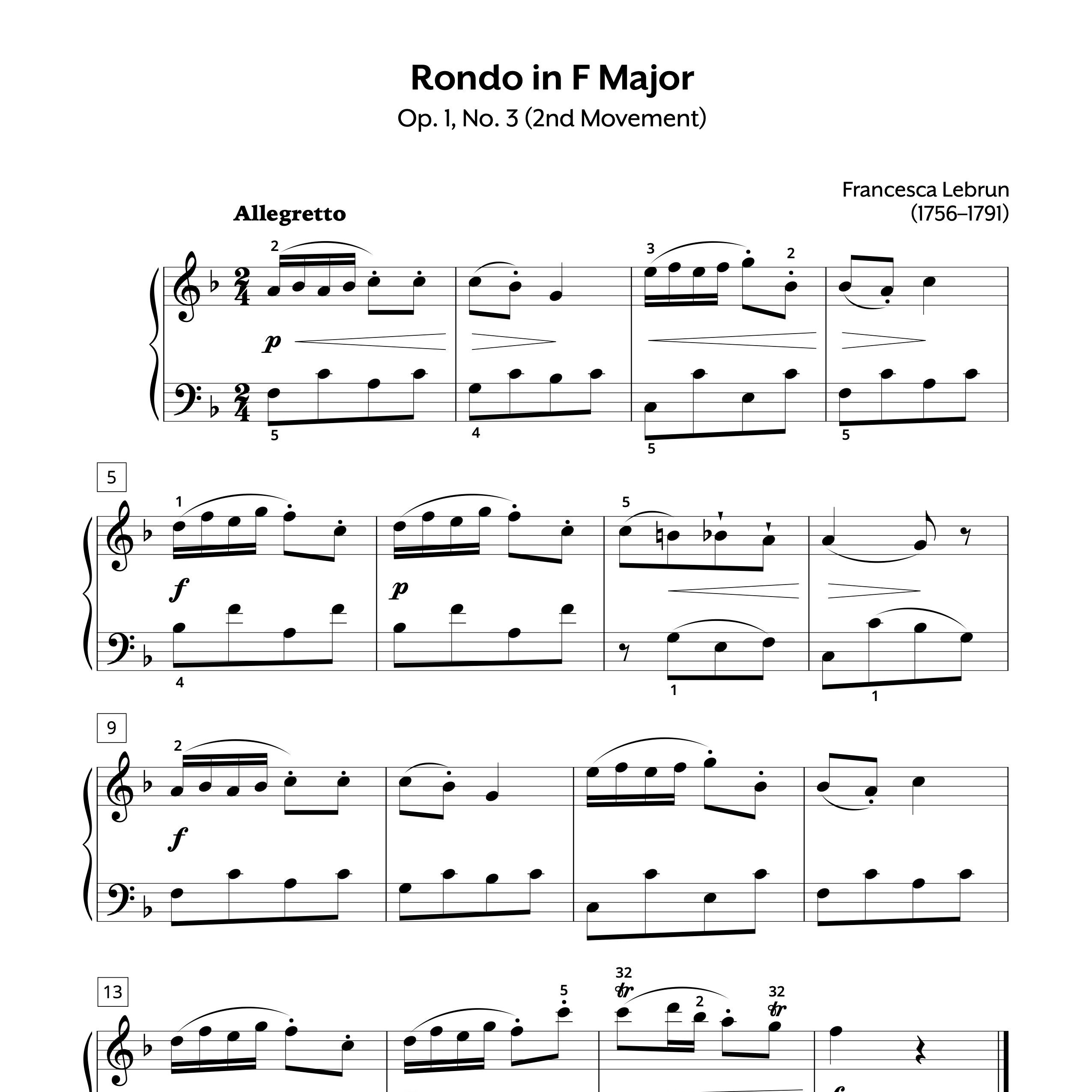 Piano Sheet Music | Francesca Lebrun | Women Composers | Rondo in F ...