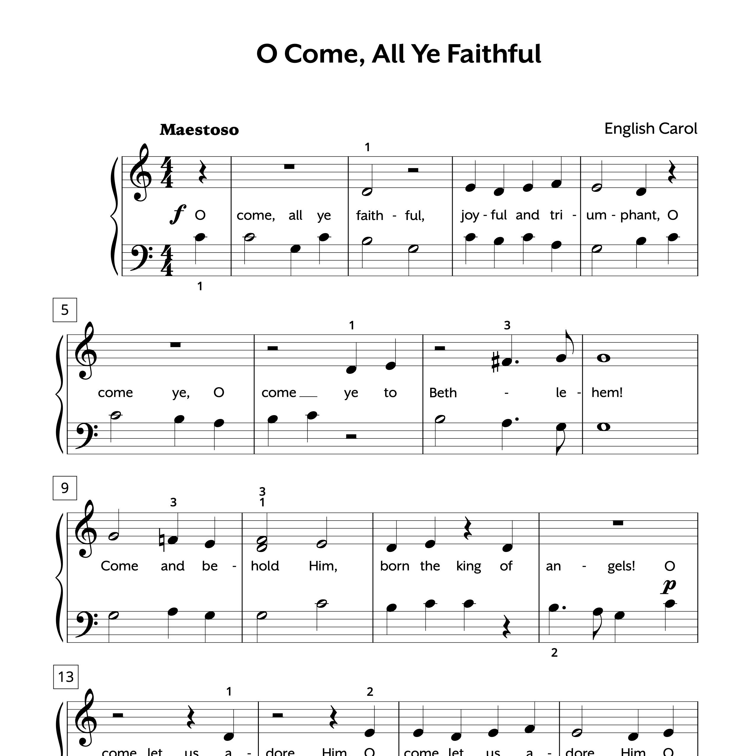 O Come, All Ye Faithful Sheet Music for Piano | Easy, image size:2550x2550