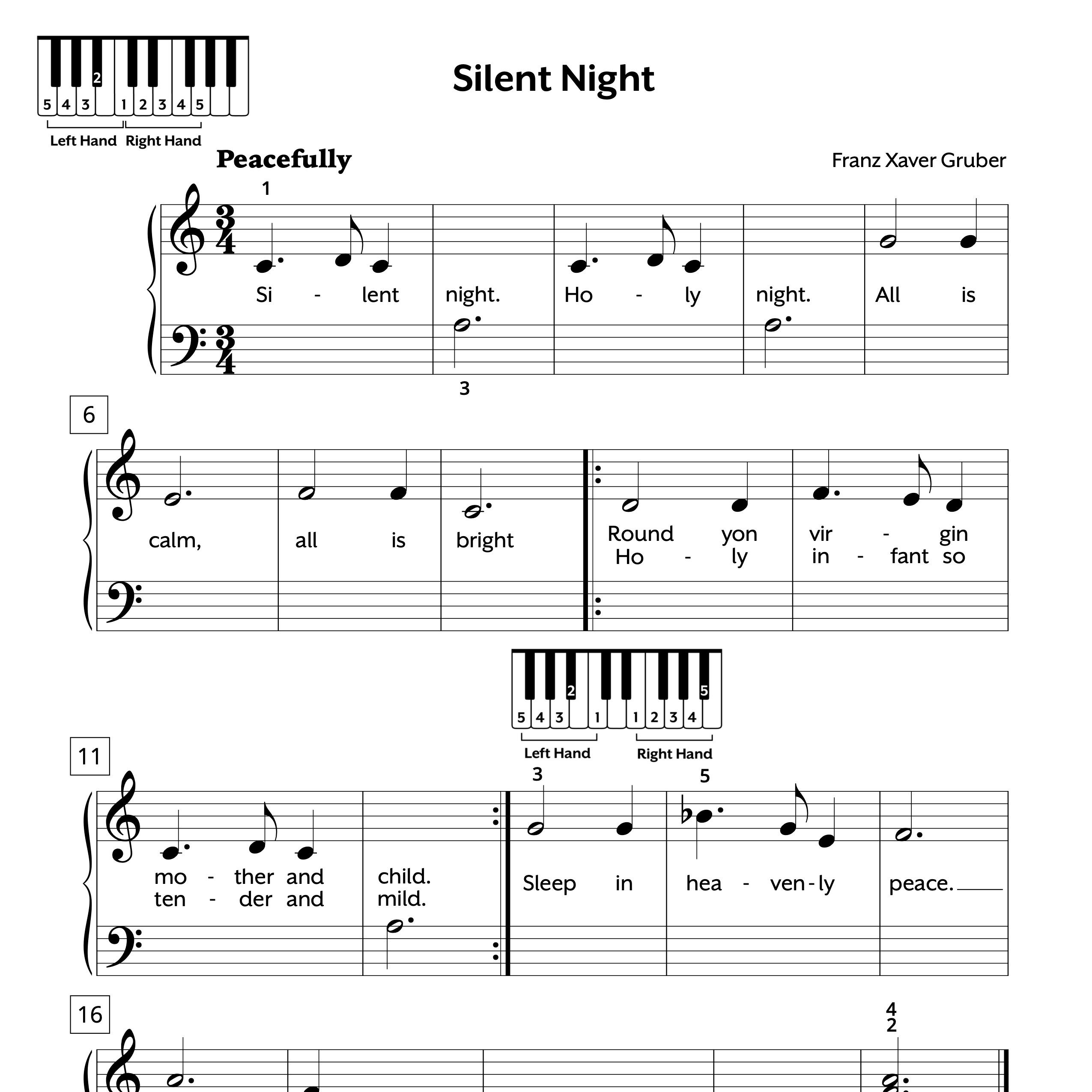 Silent Night Piano Sheet Music Easy, Free PDF Download