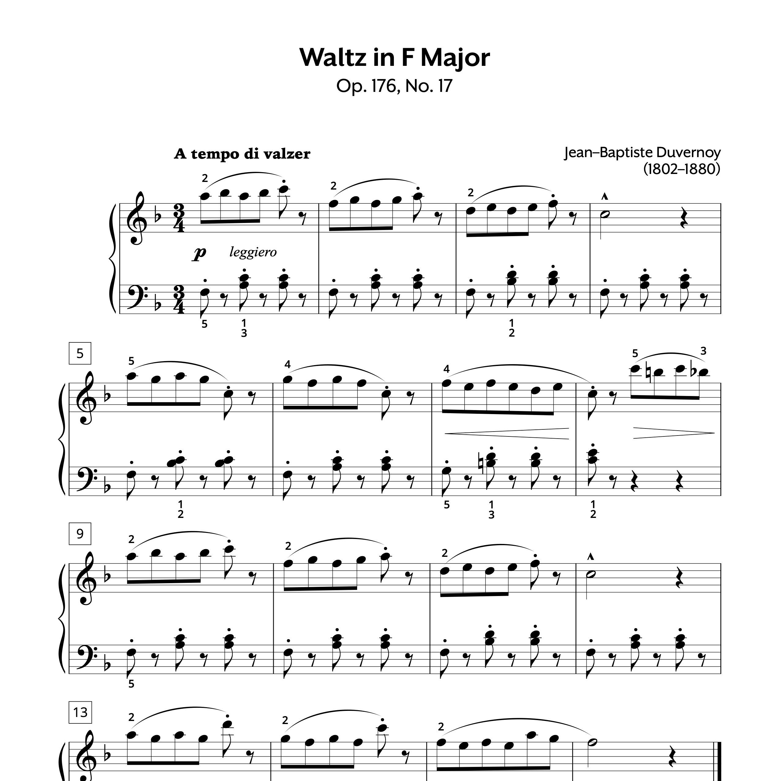 Piano Sheet Music | Waltz in F Major, Op. 176, No. 17 | Jean