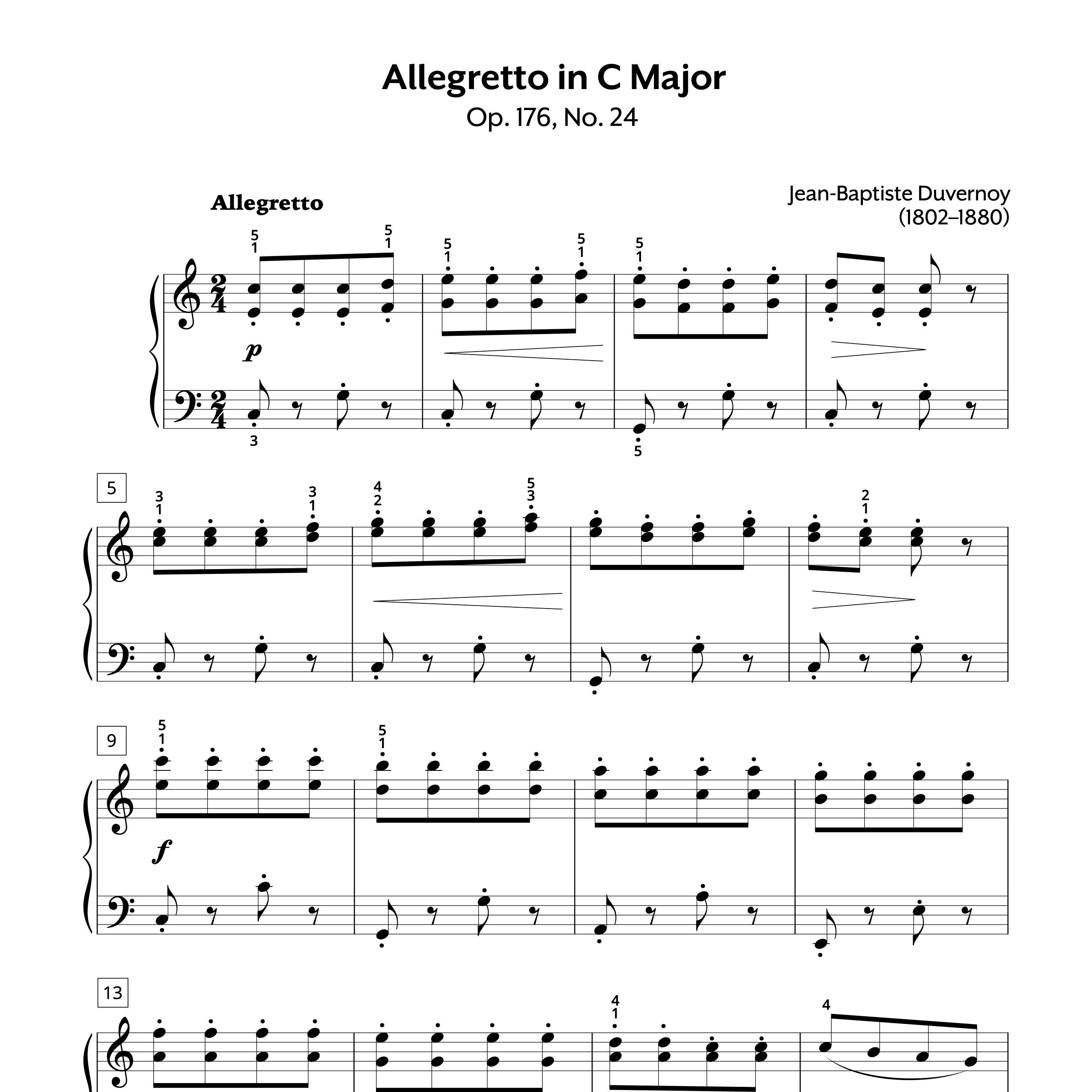 Piano Sheet Music | Allegretto in C Major, Op. 176, No. 24 | Duvernoy