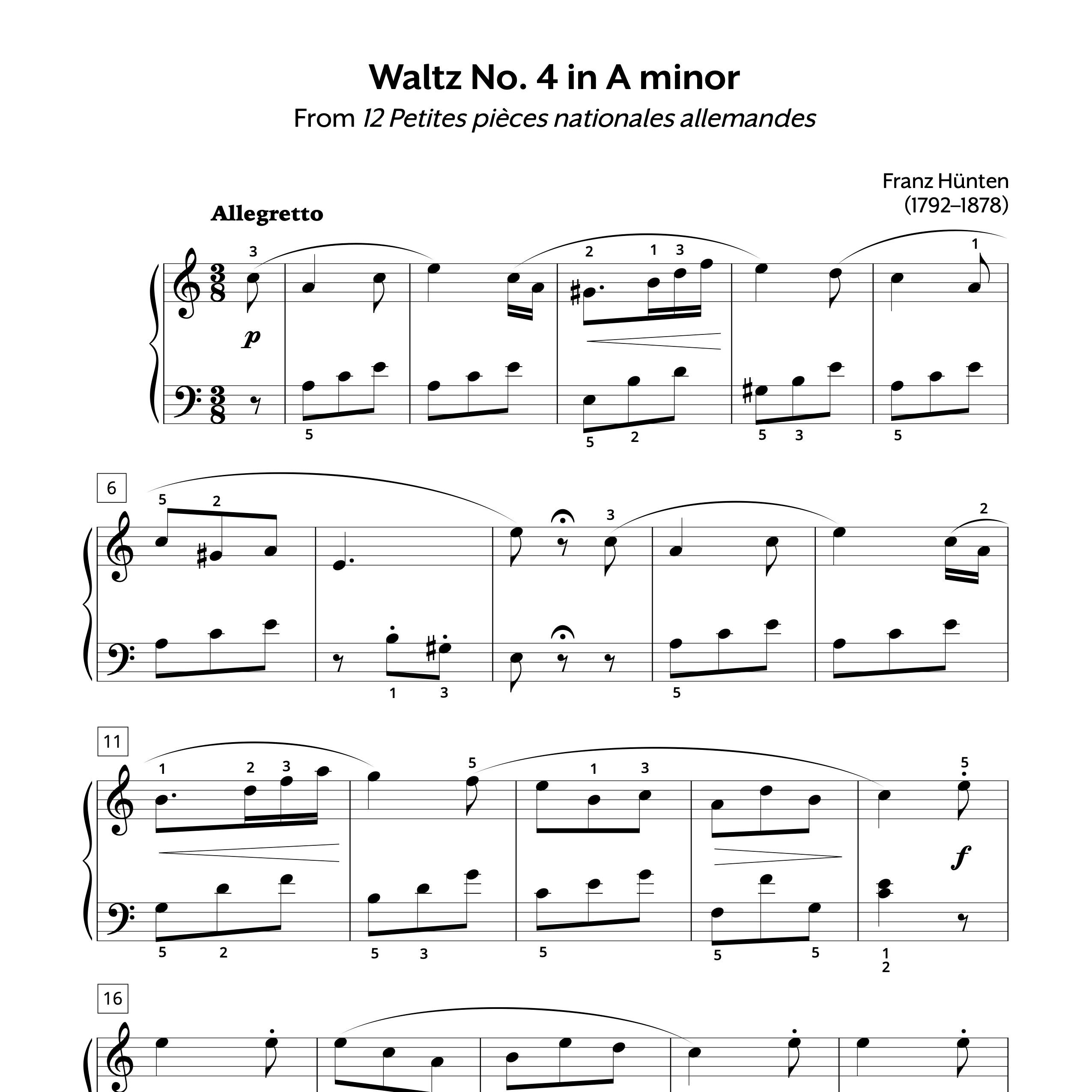 Piano Sheet Music | Waltz No. 4 in A minor | Franz Hünten