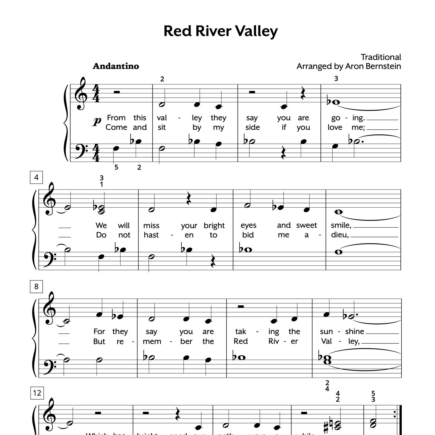 Red River Valley Piano Sheet Music - Elementary Level