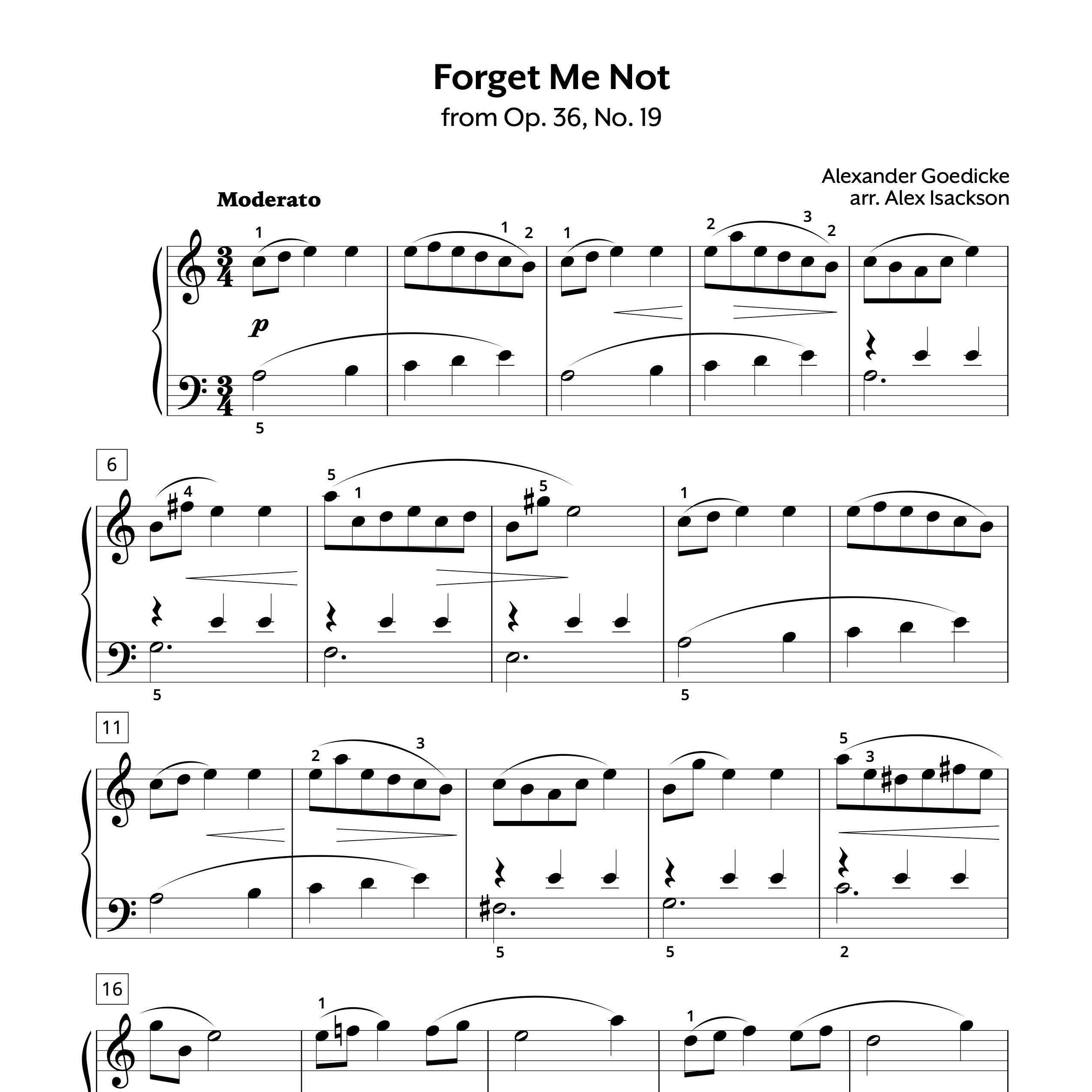 Alexander Goedicke | Forget Me Not, Op. 36, No. 19 | Piano Sheet Music