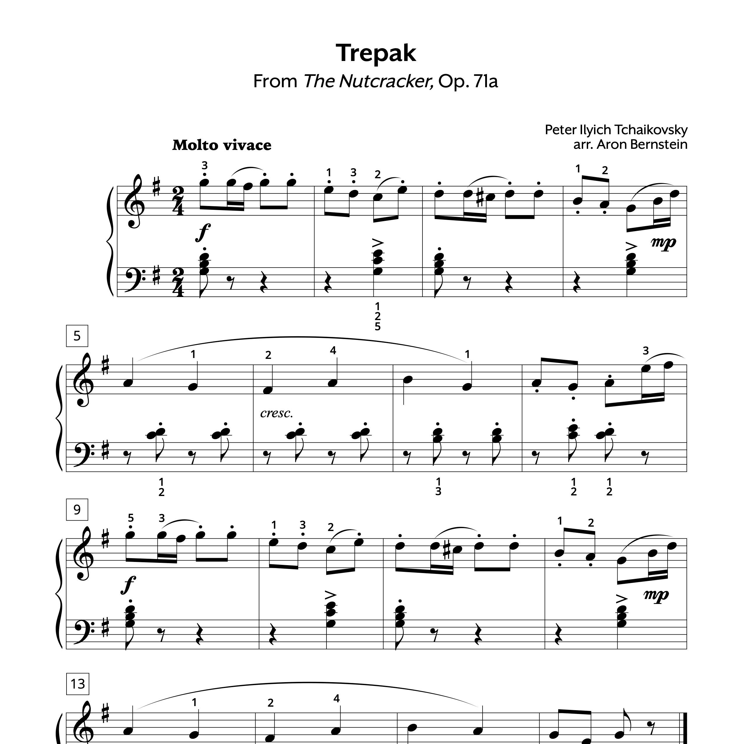 Easy Piano Sheet Music | Tchaikovsky | Trepak | The Nutcracker