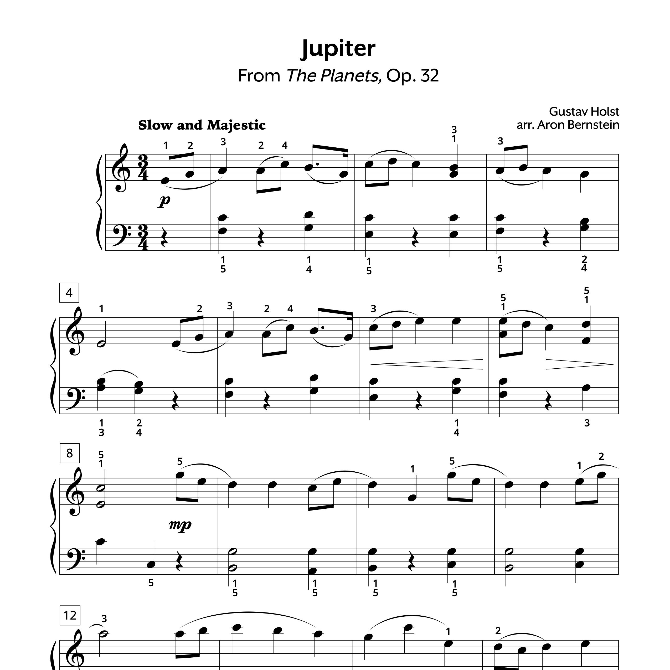 Easy Piano Sheet Music Holst The Planets Jupiter