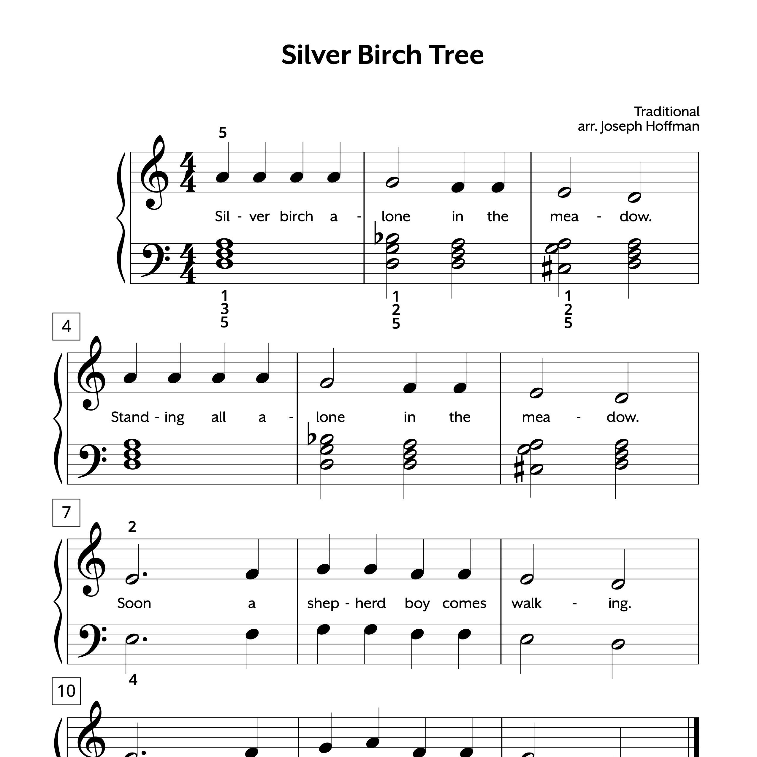 Easy Piano Sheet Music | Silver Birch Tree