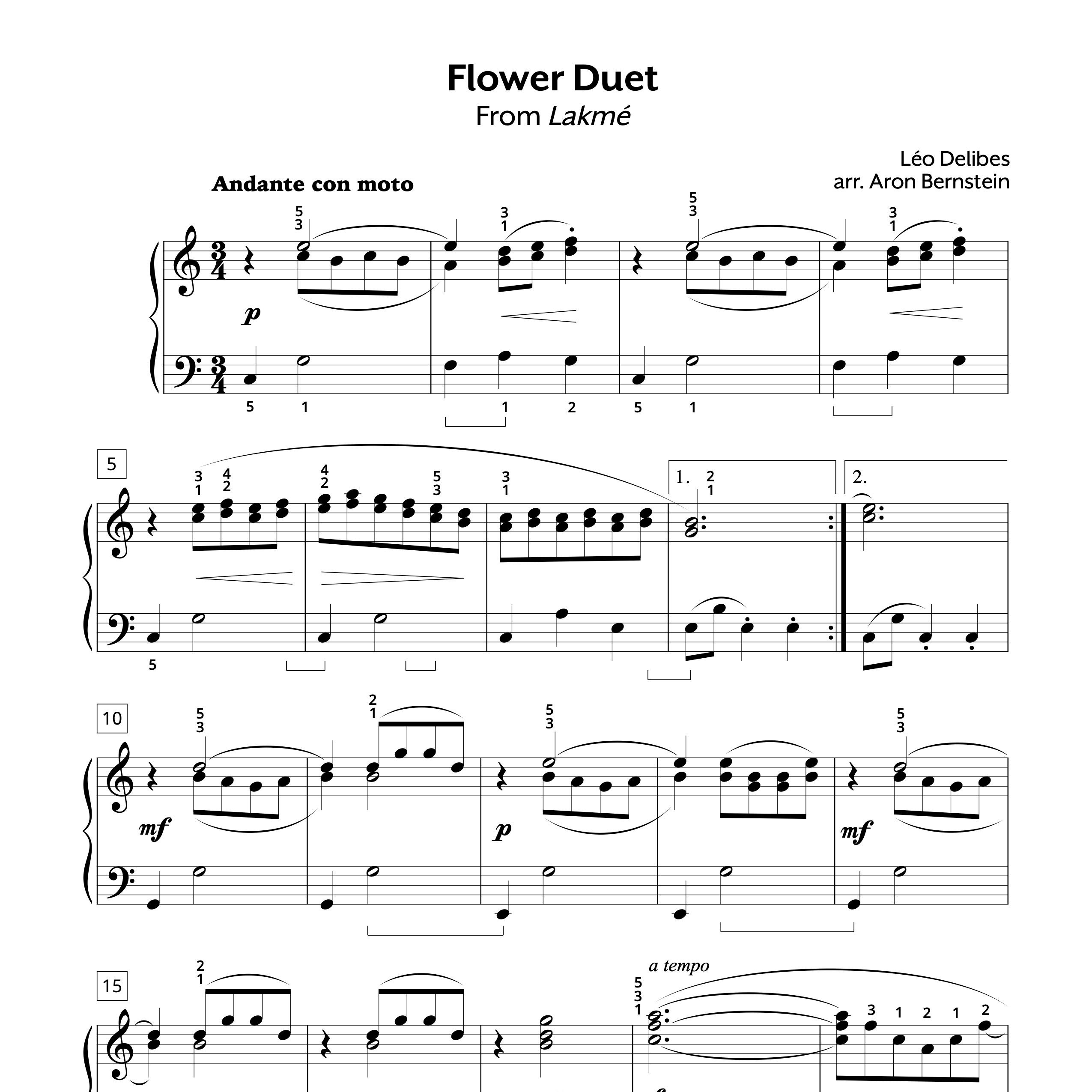 Piano sheet music flower duet l o delibes