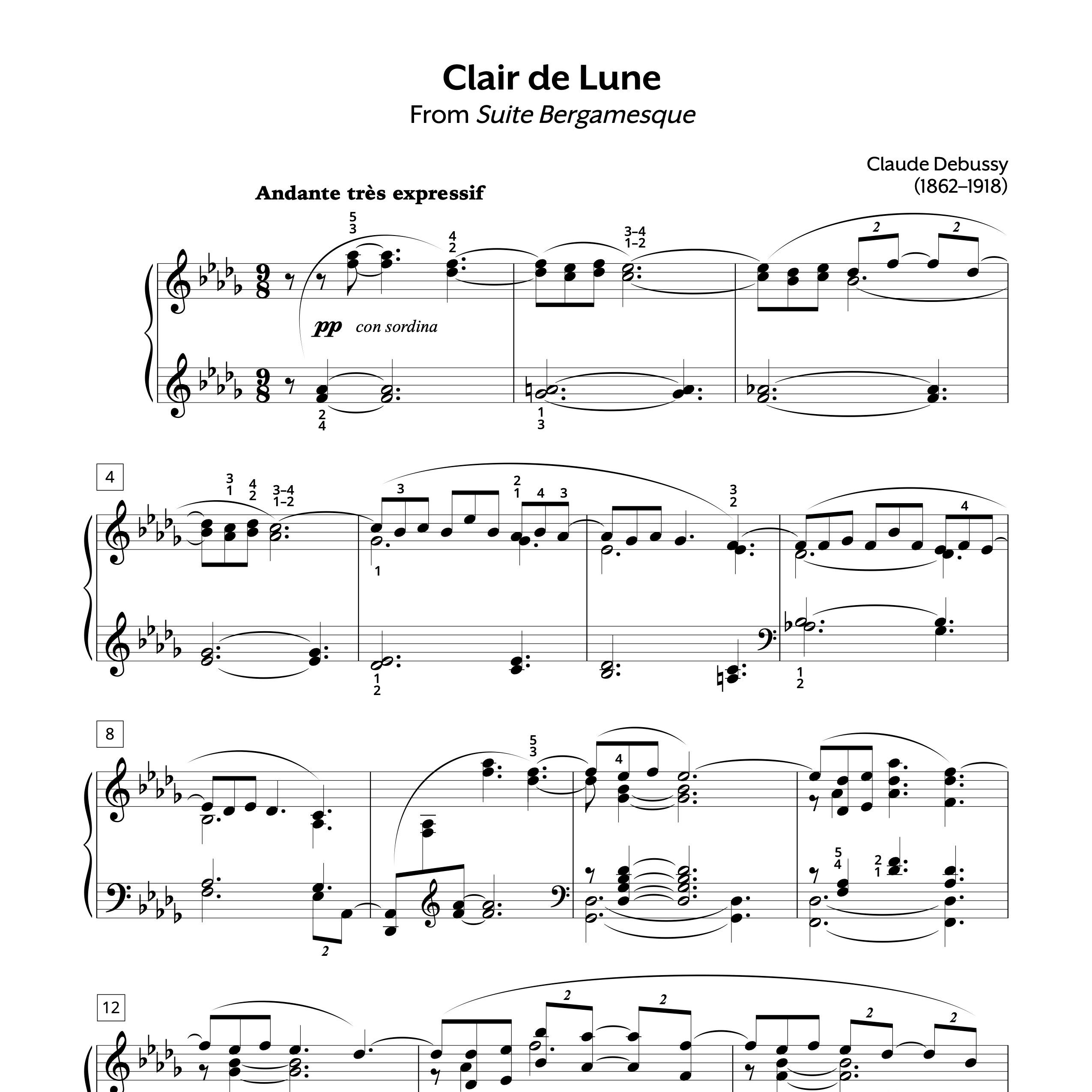 Clair de Lune Piano Sheet Music, Advanced | Debussy
