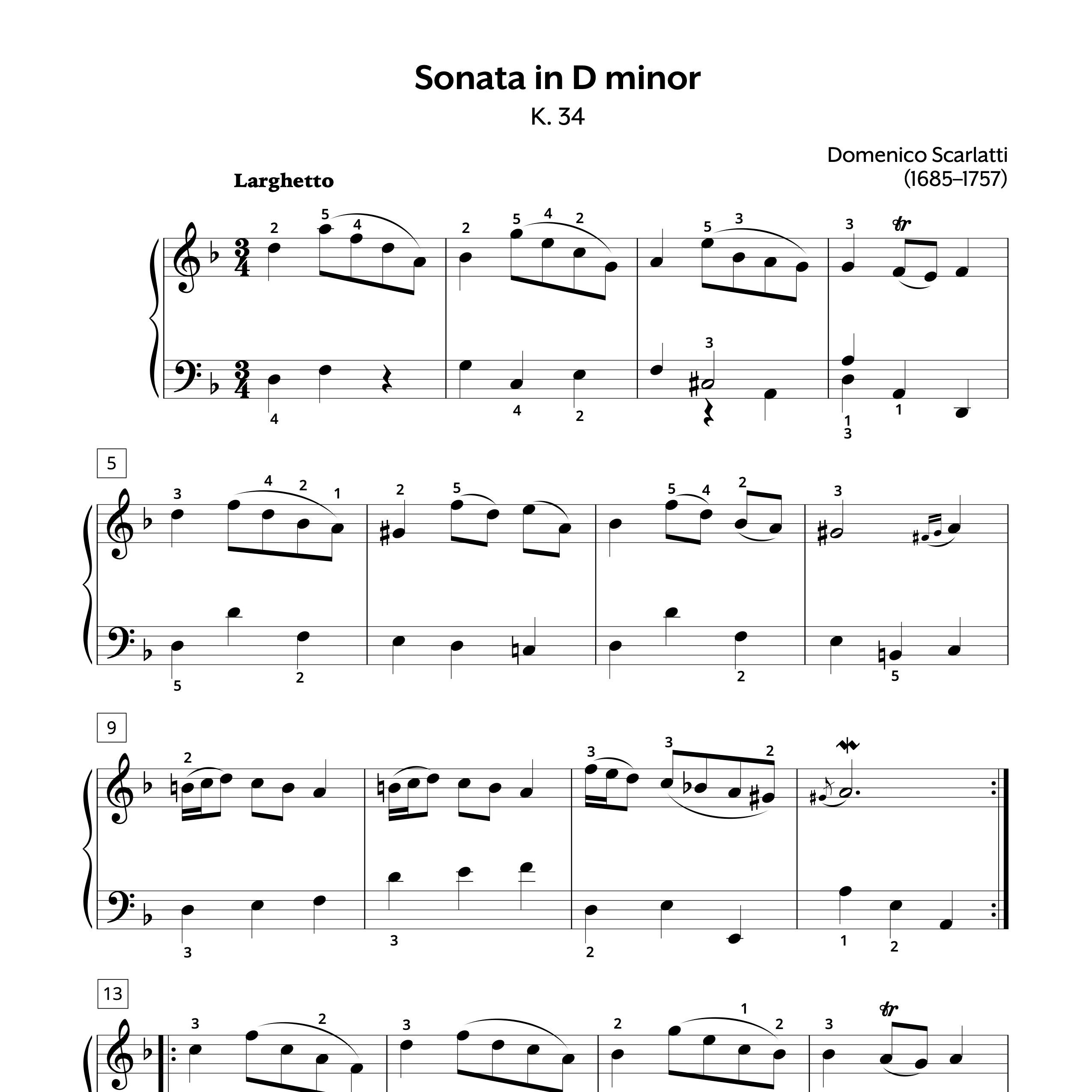 Piano Sheet Music | Domenico Scarlatti | Sonata in D minor K. 34