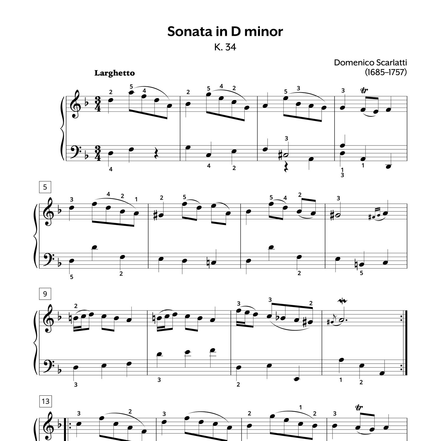 Piano Sheet Music | Domenico Scarlatti | Sonata in D minor K. 34