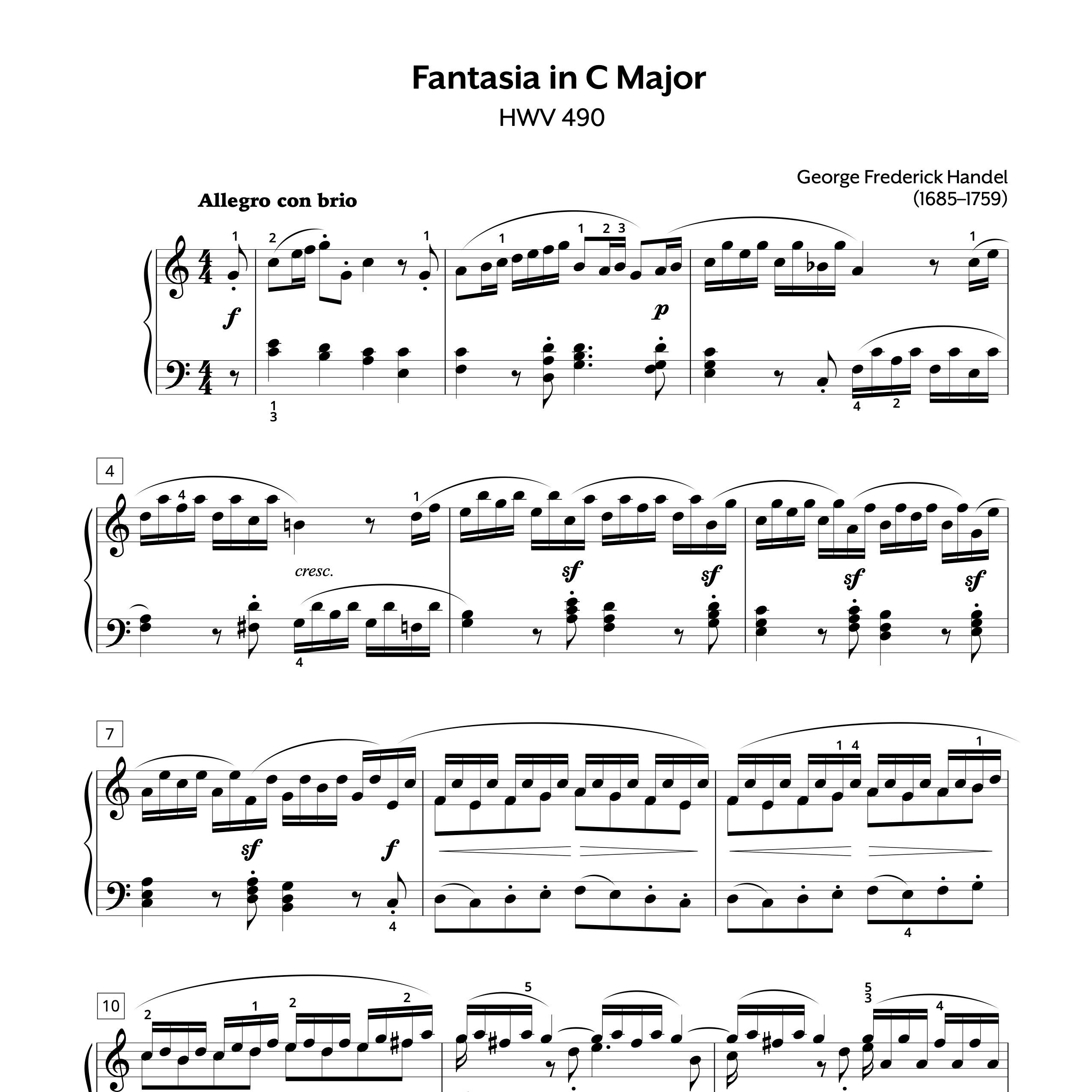 Piano Sheet Music | Handel | Fantasia in C Major, HWV 490