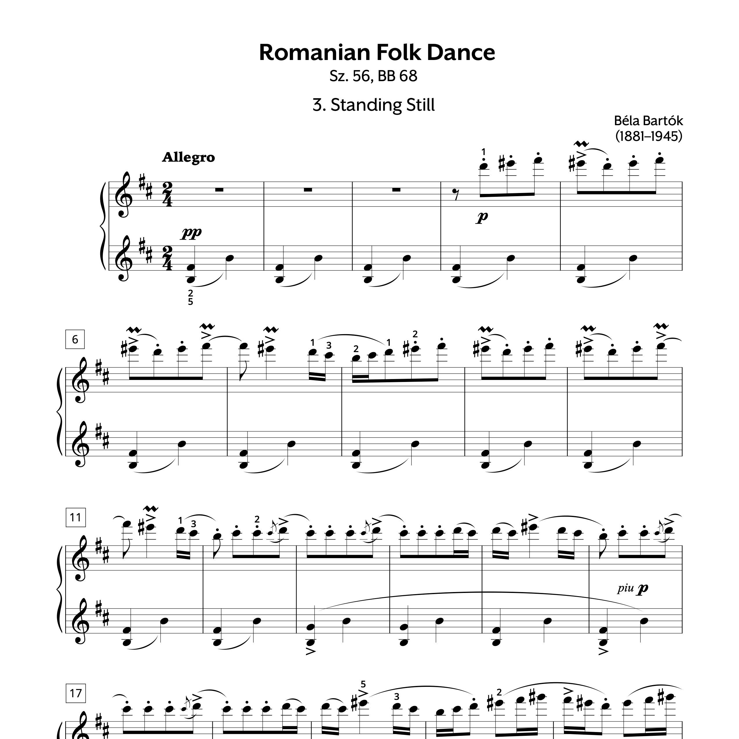 Romanian Folk Dance No. 3, Sz. 56, BB 68 Sheet Music, Bartók