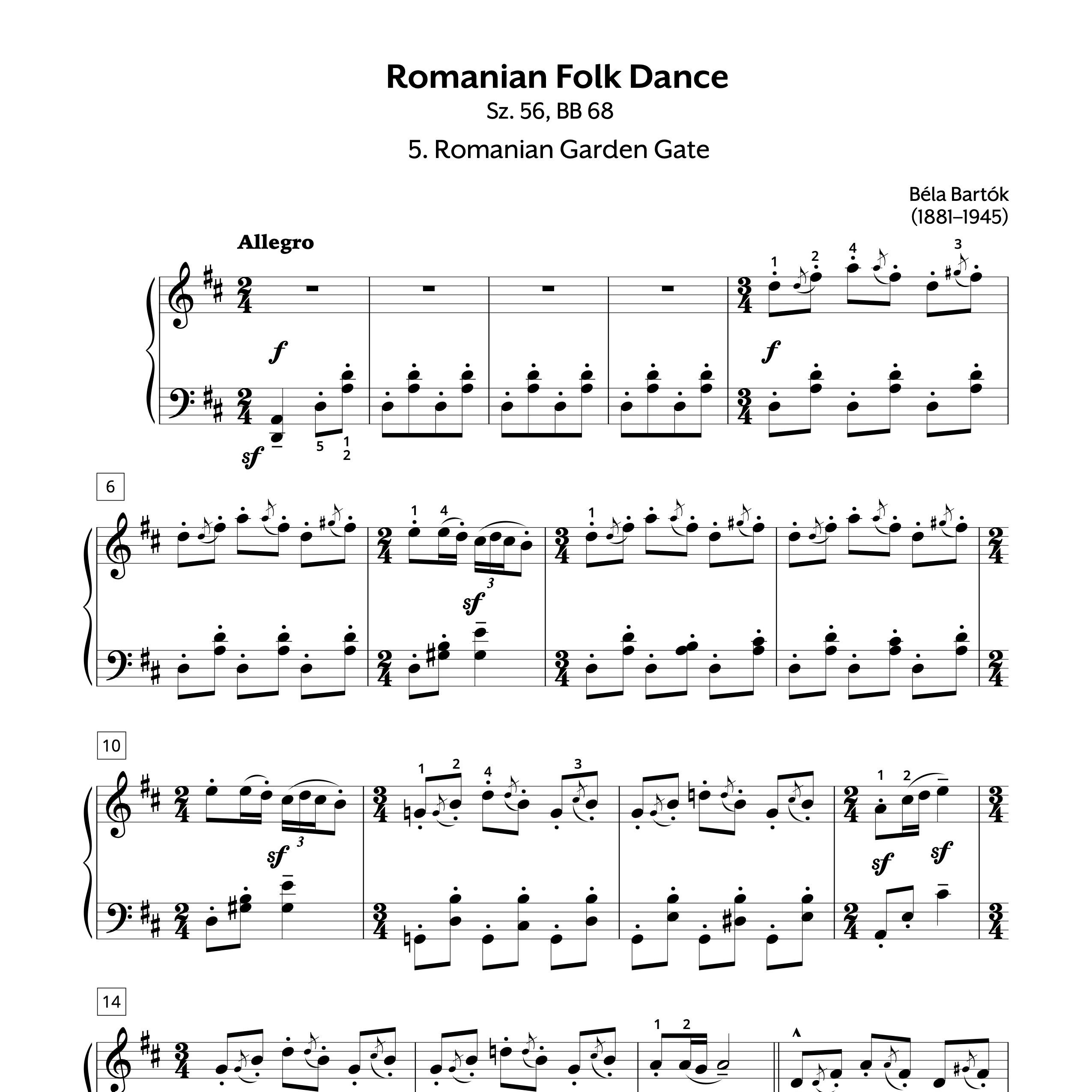 Romanian Folk Dance No. 5, Sz. 56, BB 68 Sheet Music: Bartók