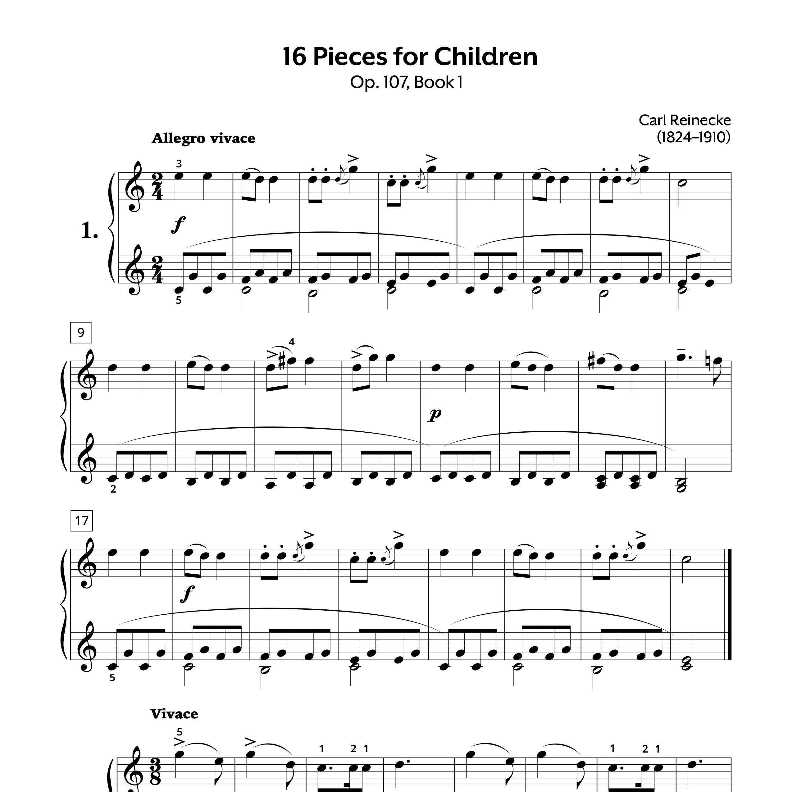Piano Sheet Music | Carl Reinecke | Sixteen Pieces for Children