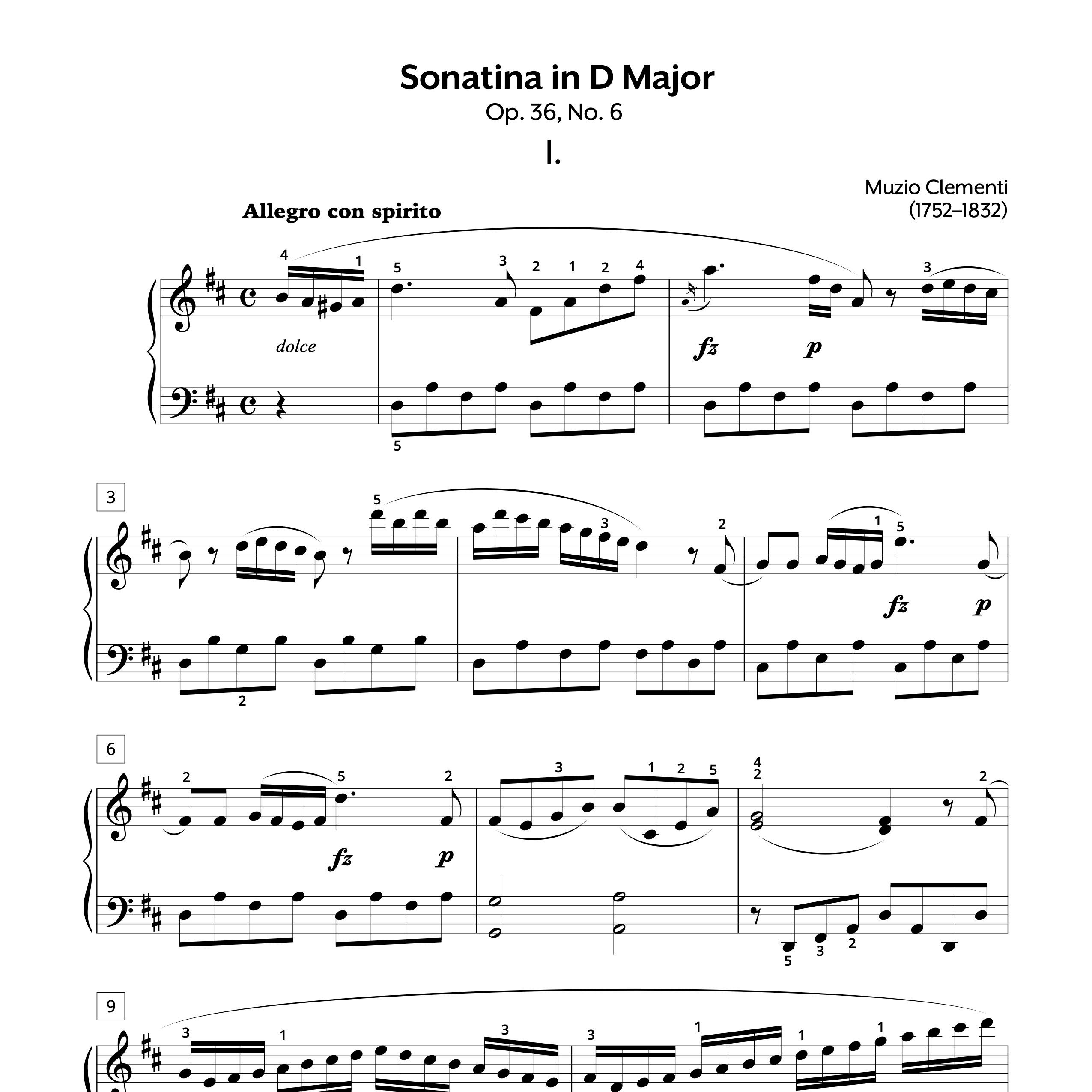 Piano Sheet Music | Clementi | Sonatina in D Major Op. 36 No. 6