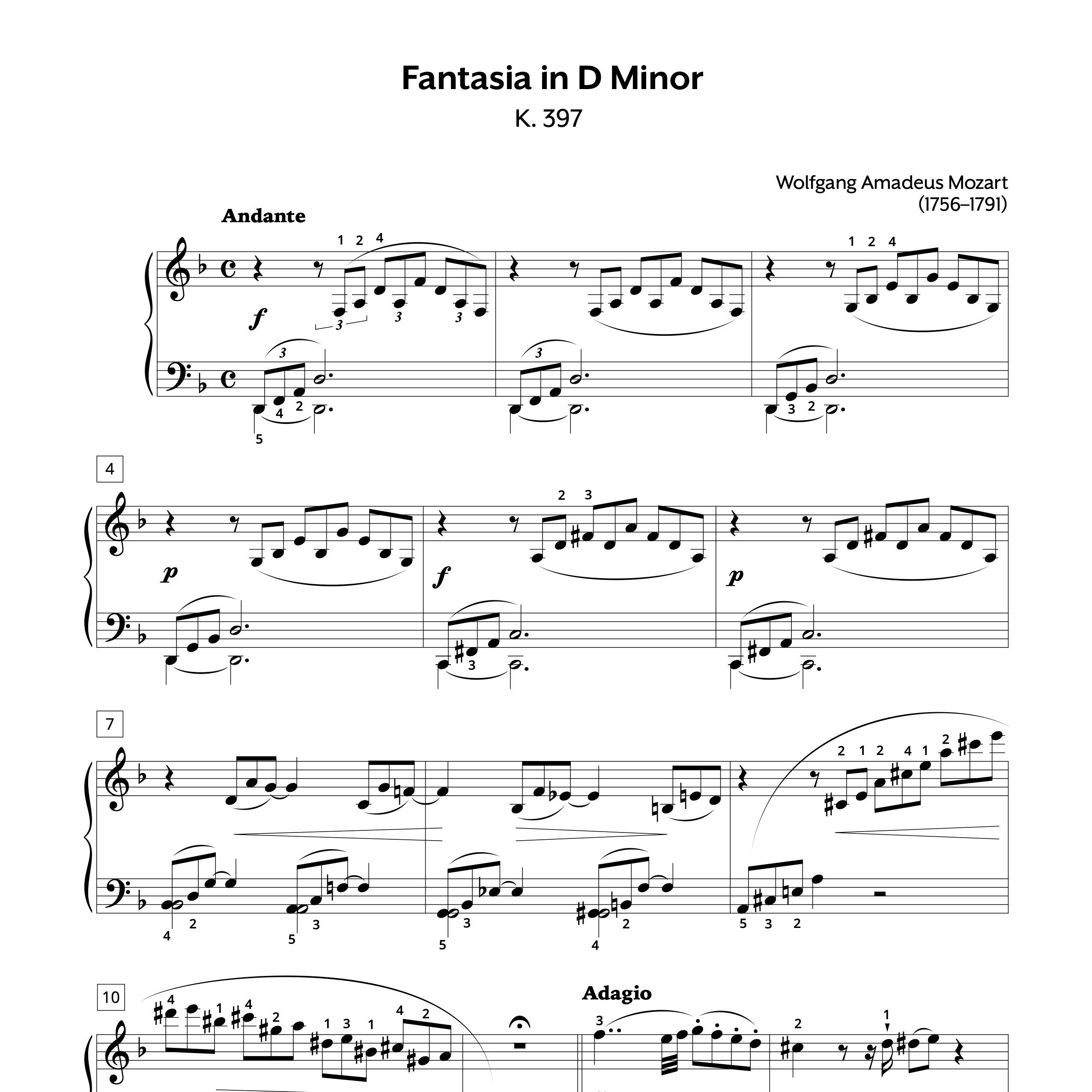 Fantasia in D Minor, K. 397 - Mozart | Piano Sheet Music