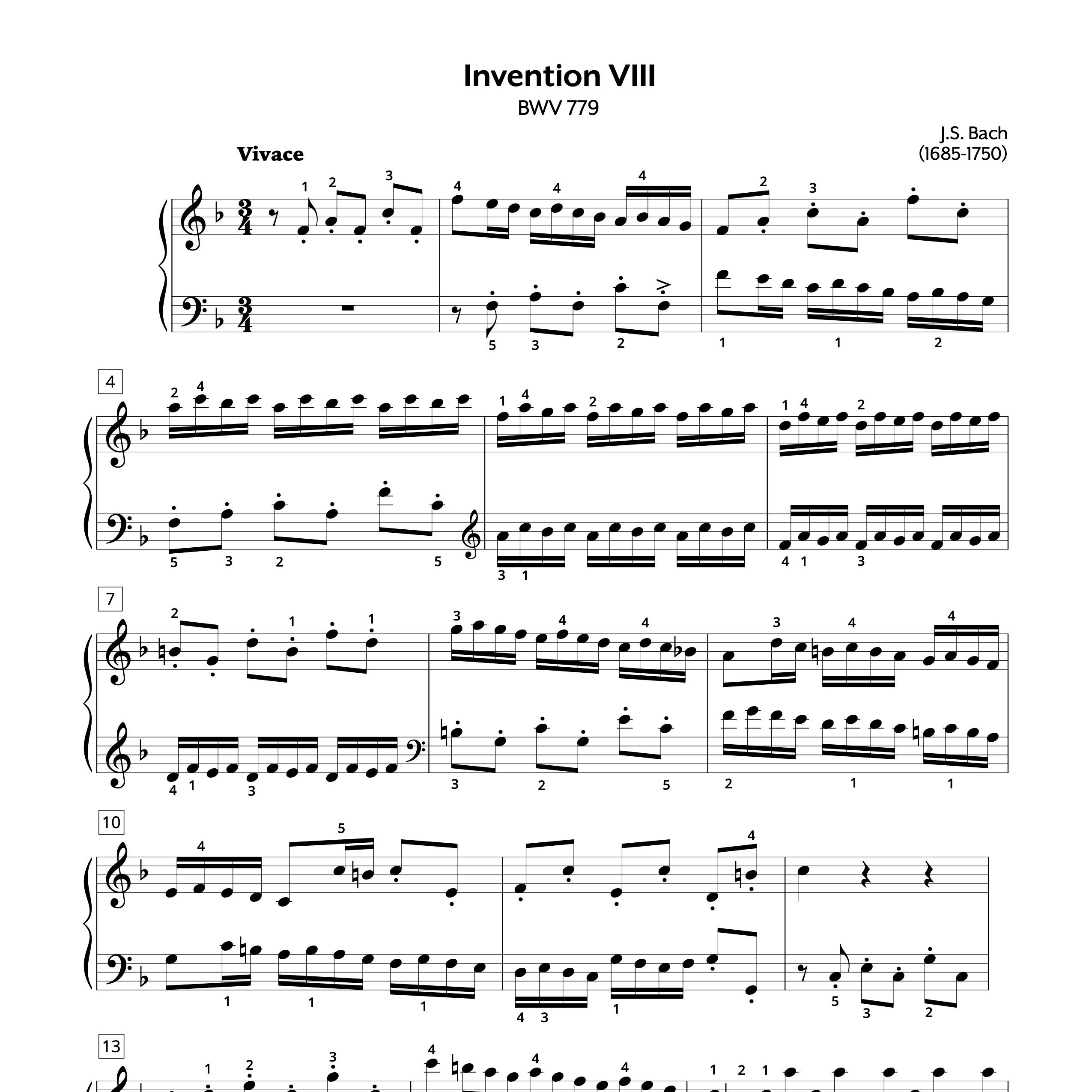 Piano Sheet Music | JS Bach | Two-Part Invention No. 8