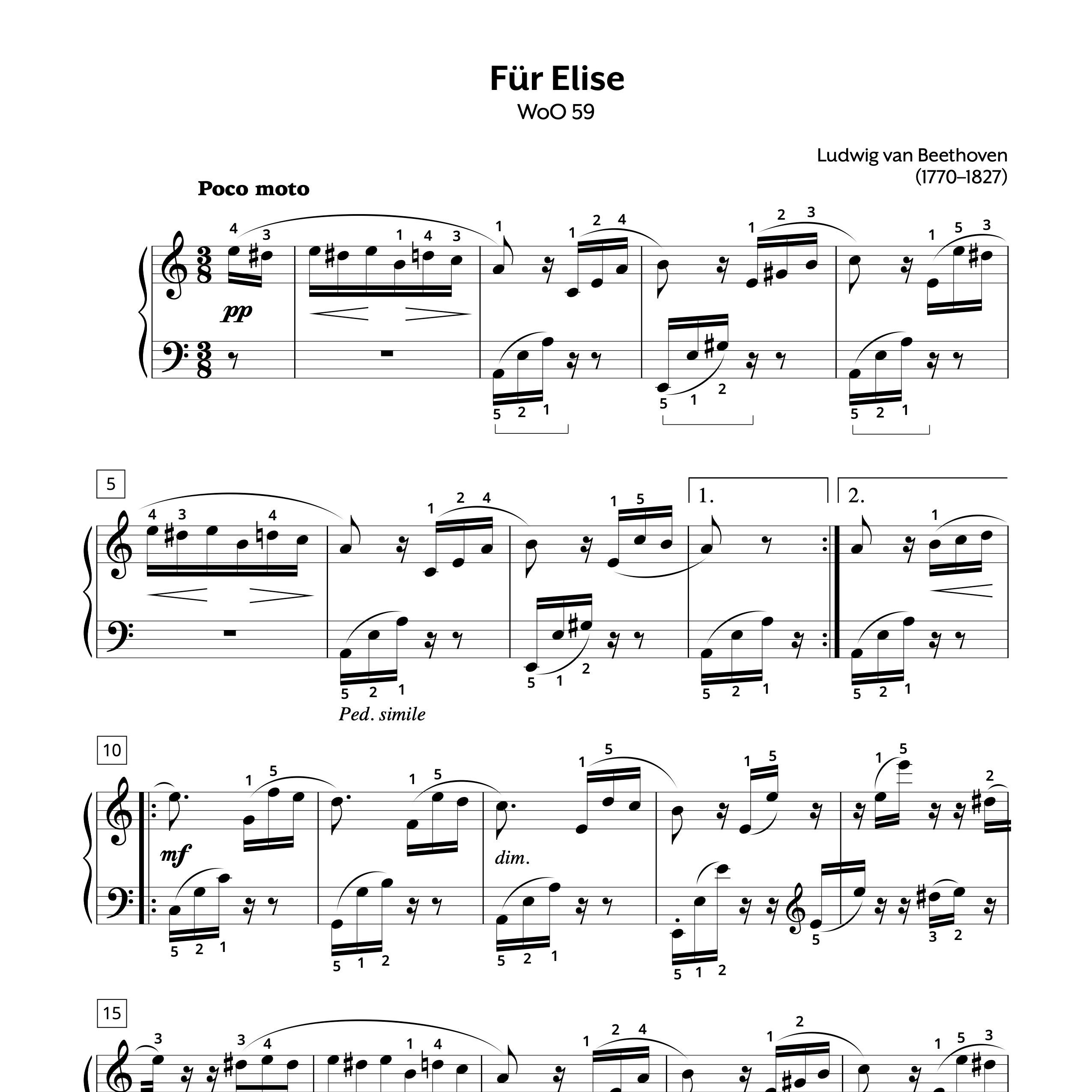 Piano Sheet Music Beethoven Für Elise Hoffman Academy