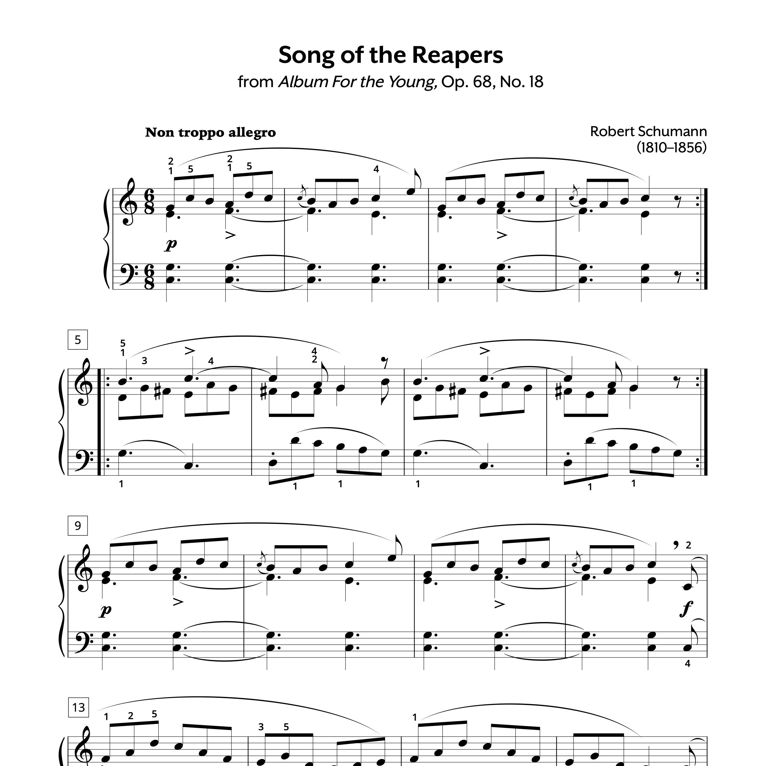 Piano Sheet Music | Schumann Song of the Reapers, Op. 68, No. 18