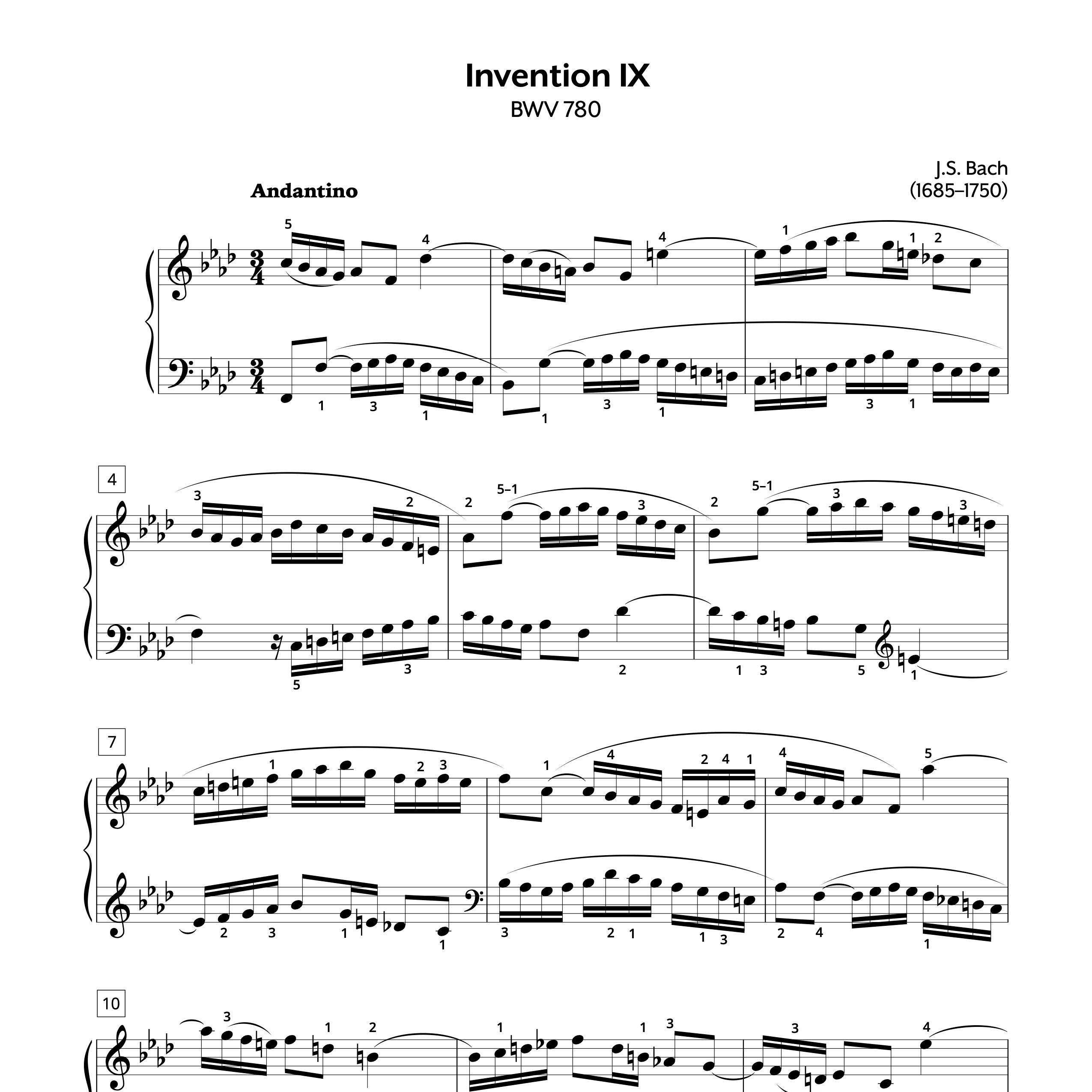 ヴァンハル：ピアノのためのカプリッチオ ハ長調W.XIII：18 Piano Sheet Music | JS Bach | Two-Part Invention No. 9