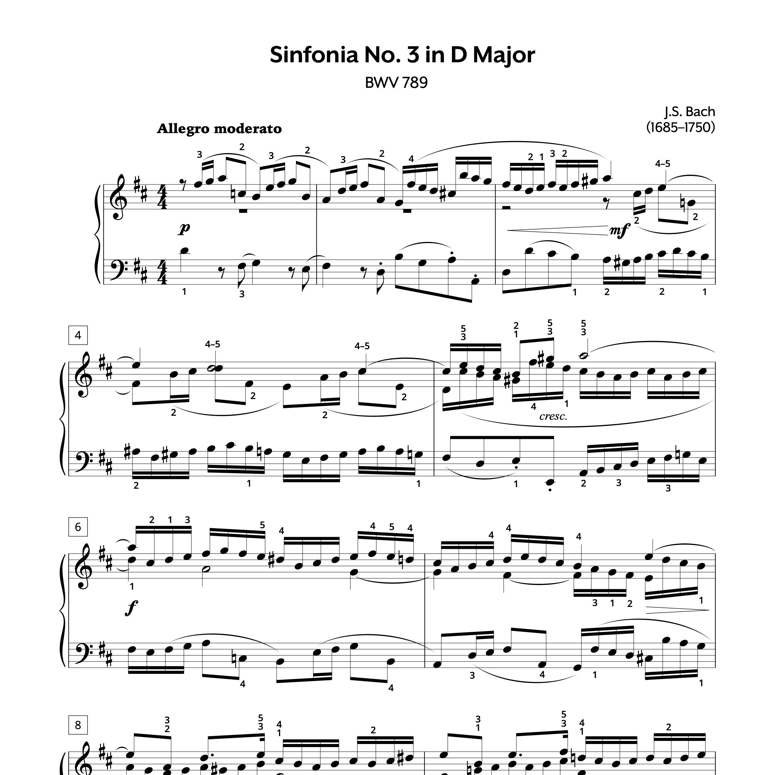 Three-Part Invention No. 3​ in D Major, BWV 789 Sheet Music | J.S.