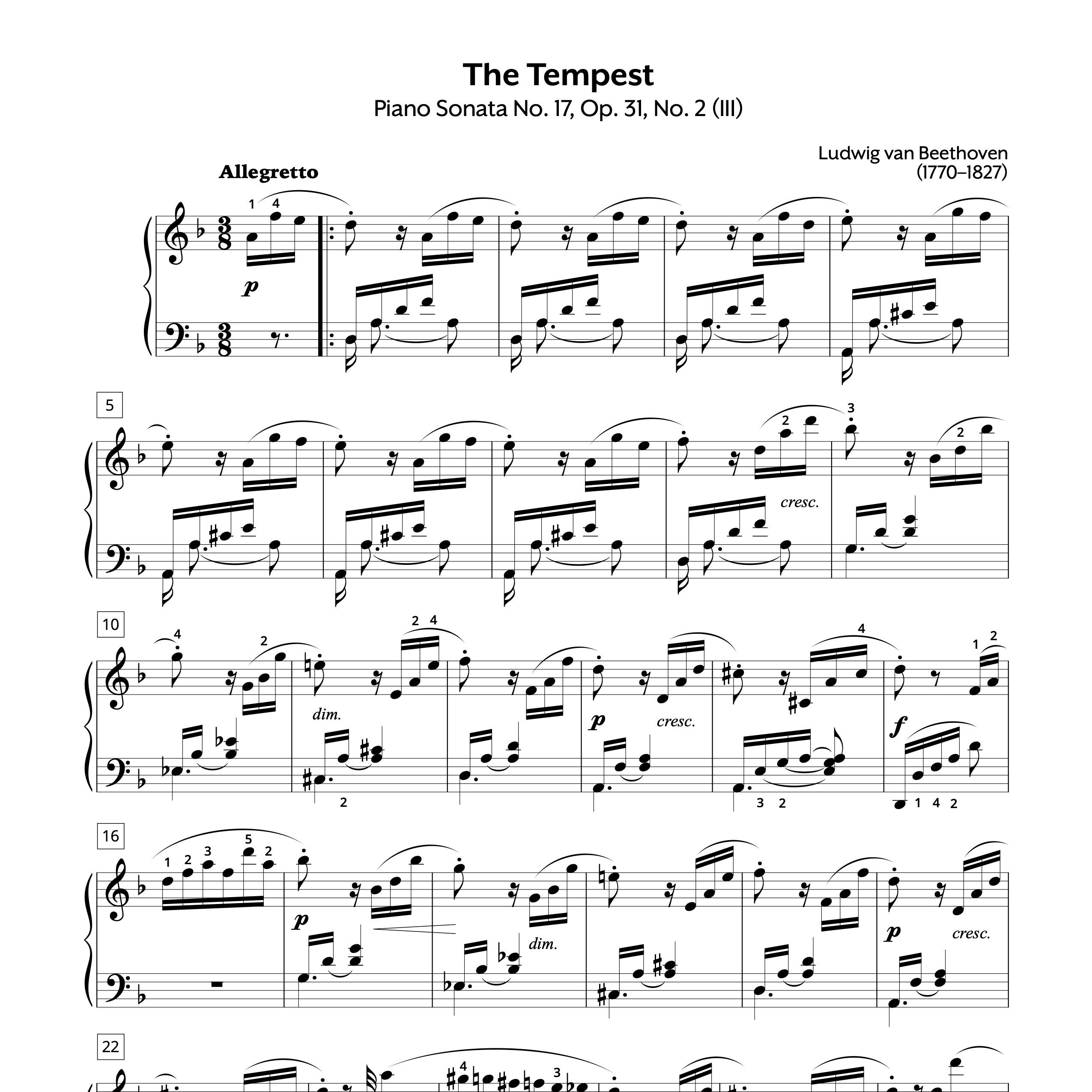 Piano Sheet Music Beethoven The Tempest Piano Sonata No. 17