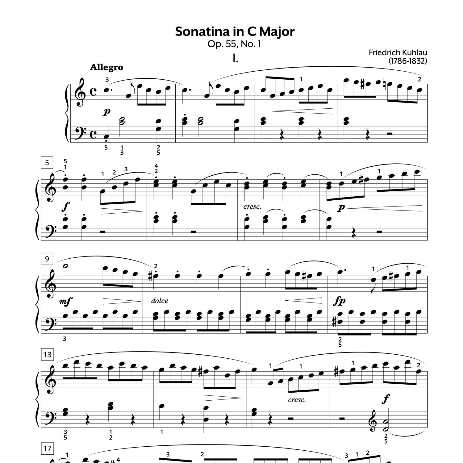 Kuhlau | Sonatina in C Major, Op. 55, No. 1 Sheet Music