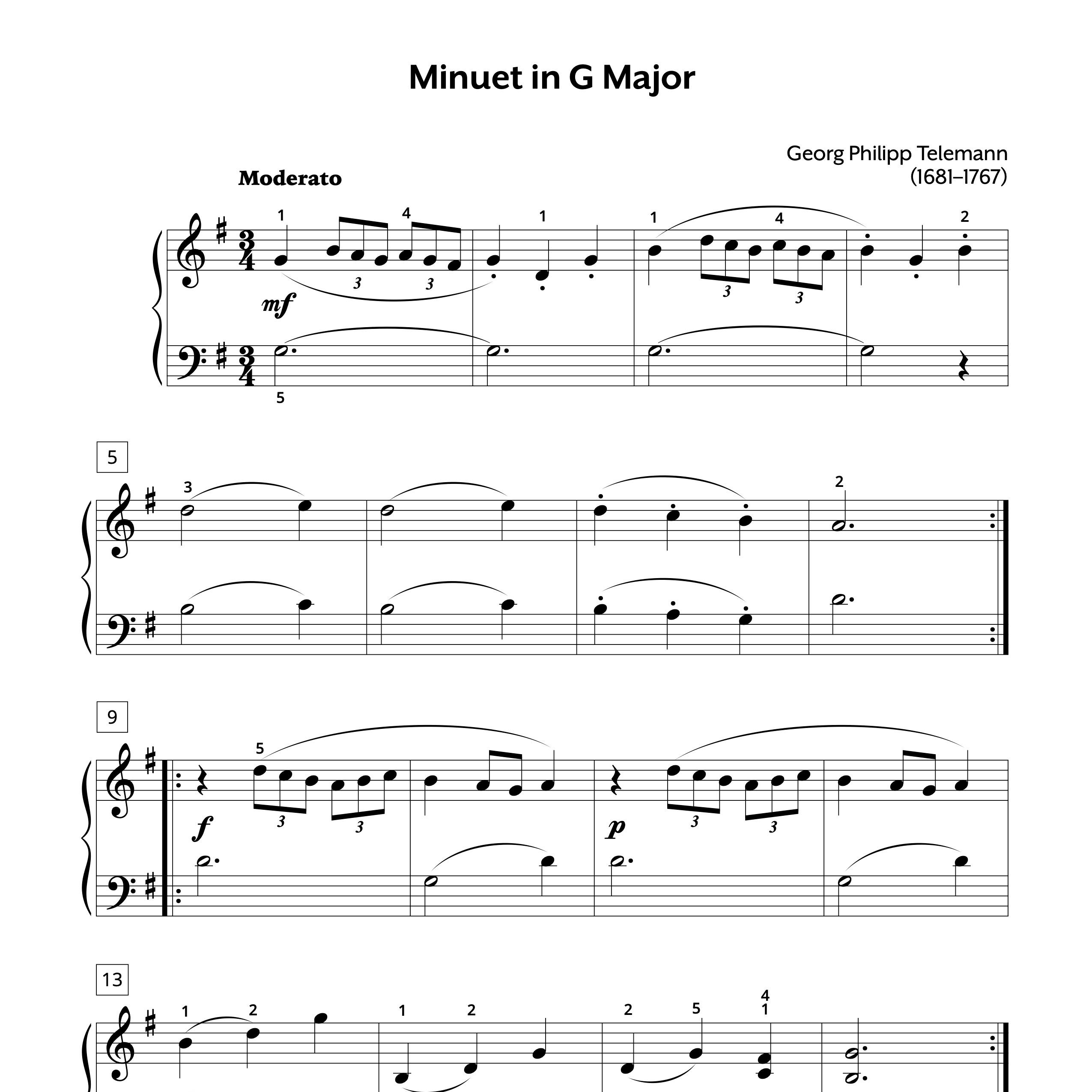 Telemann Minuet in G Major Piano Sheet Music