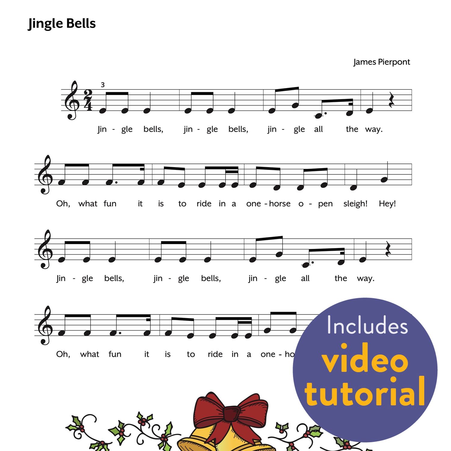 Jingle Bells Piano Sheet Music | Free PDF, Super Easy Version, image size:1500x1500